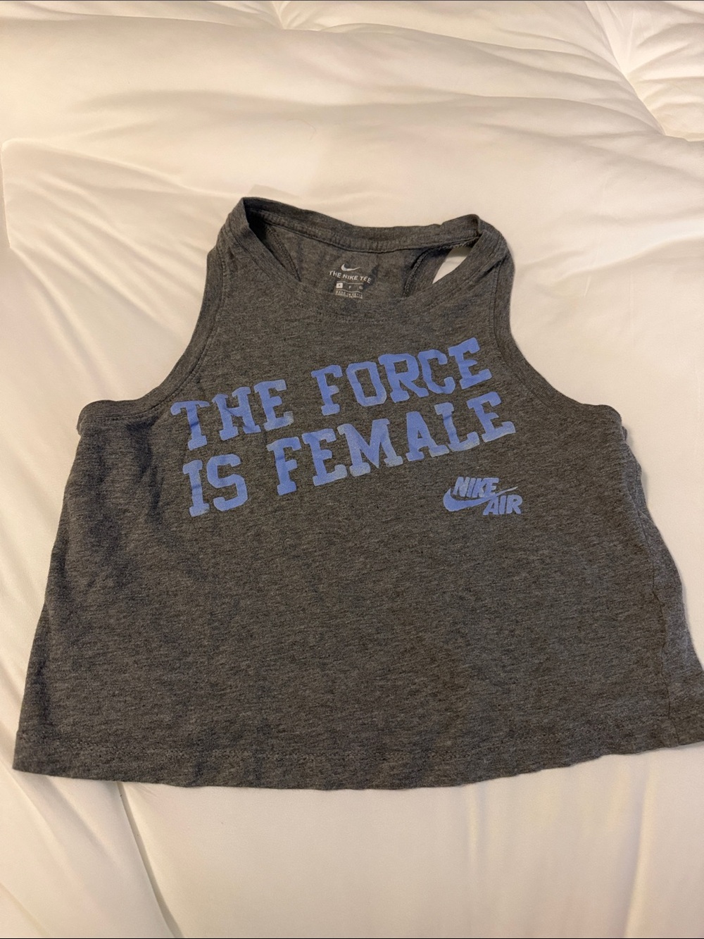 Nike Gray Cropped Tank with Blue 'The Force Is Female' Graphic